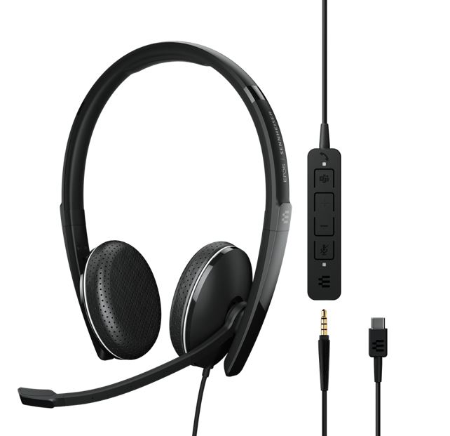 EPOS | Sennheiser ADAPT 165T USB-C || On-ear, double-sided USB-C headset, 3.5 mm jack and detachable USB cable with in-line call control