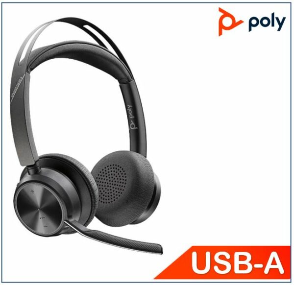 Plantronics/Poly Voyager Focus 2 UC Headset, Standard, USB-A, No Stand, up to 19 hours, Active Noise Canceling, Acoustic Fence, Stereo Sound, Mute Ale
