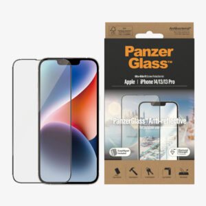 PanzerGlass Apple iPhone 14 / iPhone 13/ iPhone 13 Pro Anti-Reflective Screen Protector Ultra-Wide Fit - Black(2787), Scratch  Shock Resistant, 2YR