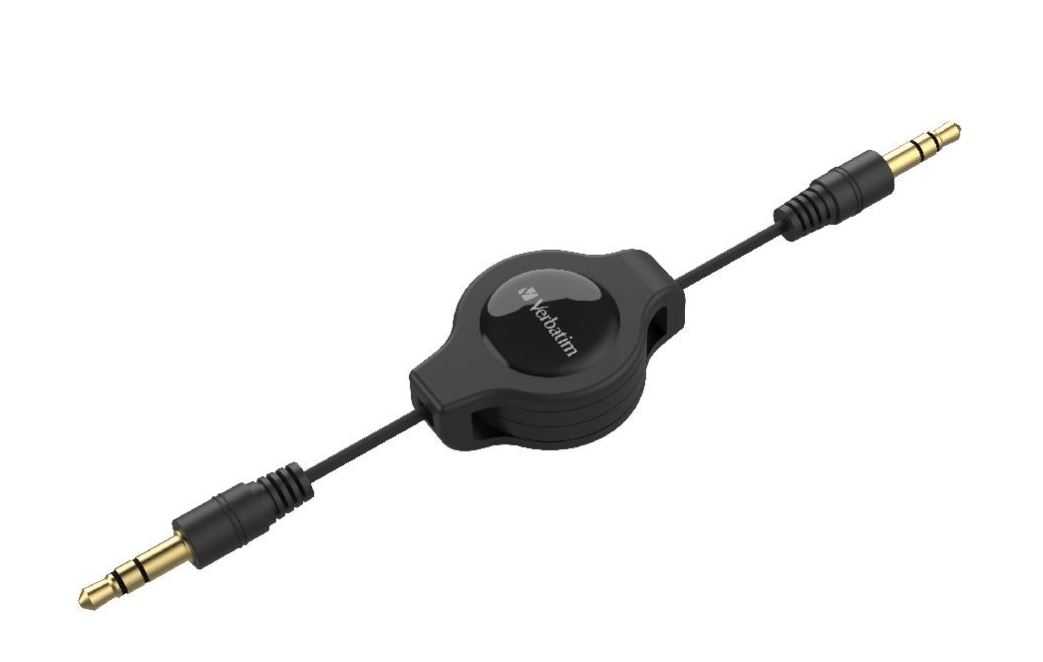 (LS) Verbatim 3.5mm Aux Audio Cable Retractable 75cm – Black *Clearance*