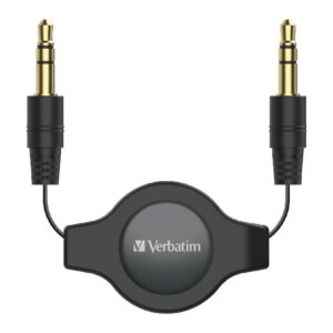 (LS) Verbatim 3.5mm Aux Audio Cable Retractable 75cm - Black *Clearance*