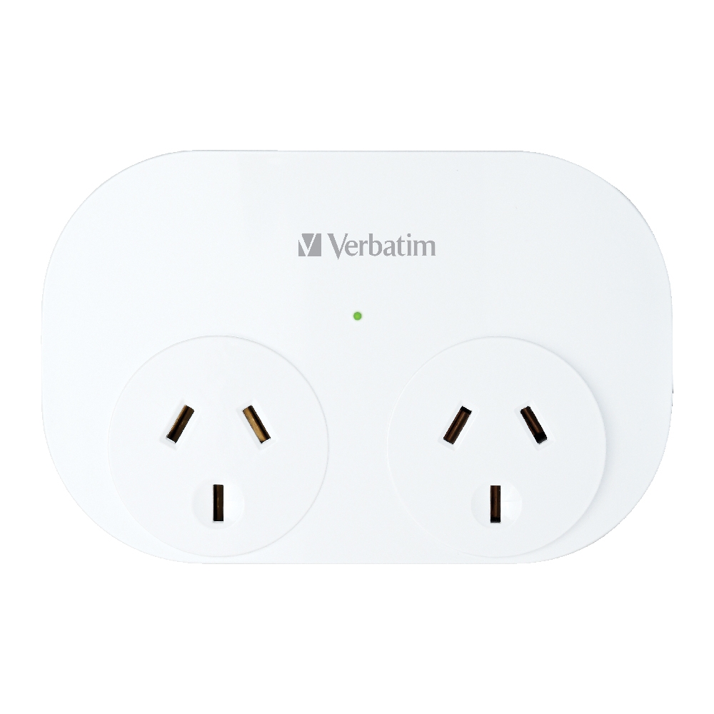 Verbatim Dual USB Surge Protected with Double Adaptor - White 2x USB Charger Outlet, Charge Phone and Tablet, Surge Protection, 2.4A Current Power