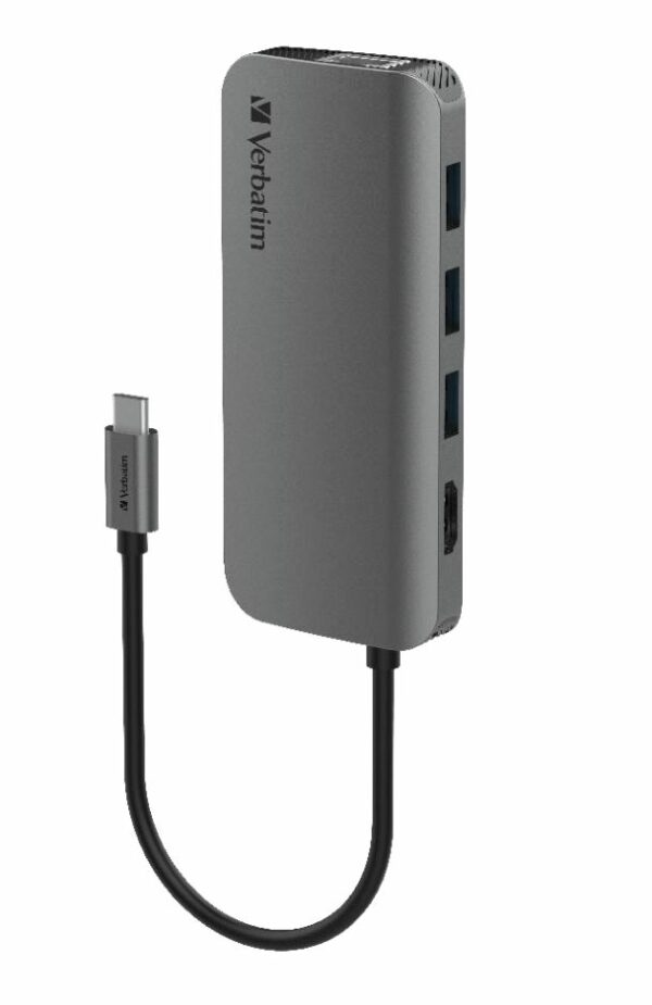 Verbatim USB-C Hub with HDMI, RJ45, SD, microSD, 3x USB A, USB-C PD 100W - Space Grey