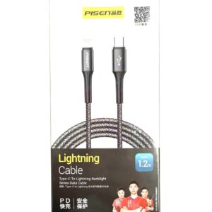 Pisen Braided Lightning to USB-C PD Fast Charge Cable (1.2M) Black-Supports 2.4A,Reinforced Wire Treatment,Extended Soft SR, Apple iPhone/iPad/MacBook