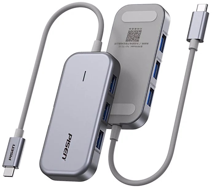 Pisen 6- in-1 Multi-Port USB-C Docking Station HUB Grey - 3x USB-A 3.0, 1x VGA, 1x 4K HDMI, 1x RJ-45 Ethernet Port, Connect Laptop to Multiple Devices