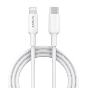 Pisen Lightning to USB-C PD Fast Charge Cable (1.2M) White - Ultimate Durability, 12K Bends, Long-Lasting Performance, Apple iPhone/iPad/MacBook
