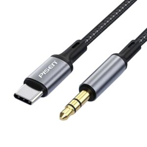 Pisen Braided USB-C to 3.5mm AUX Audio Cable(1M) Titanium Grey-Gold-Plated Plug,Bend Resistant,Aluminum Alloy Shell,Non-Destructive Sound Quality