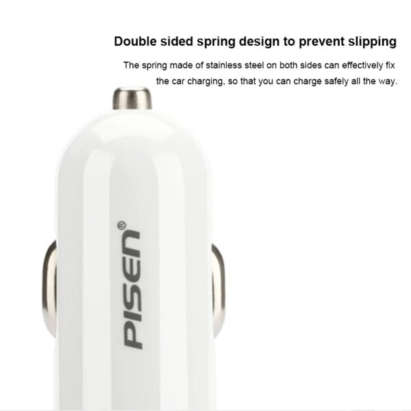 Pisen USB-A QC2.0 Car Charger - Reliable and Safe, Easy Plug  Play, Double Sided Spring, Multiple Protection, Seamless Charging