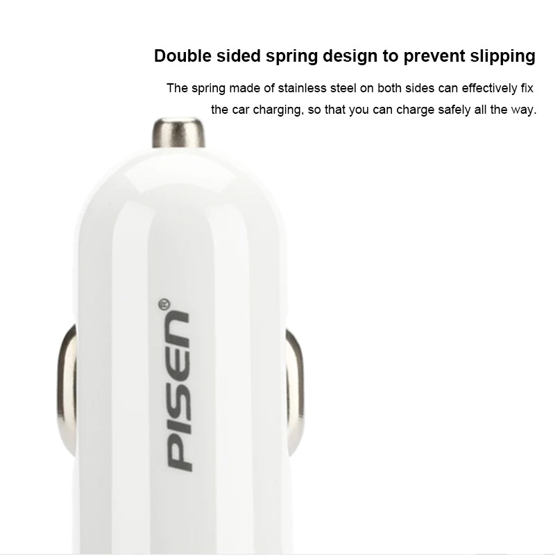 Pisen USB-A QC2.0 Car Charger – Reliable and Safe, Easy Plug  Play, Double Sided Spring, Multiple Protection, Seamless Charging