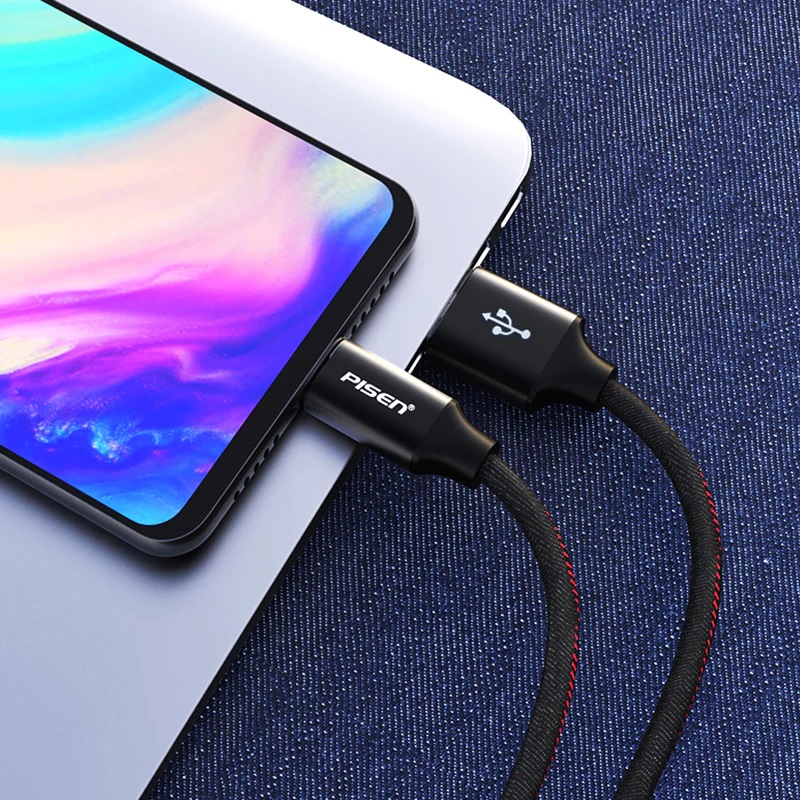 Pisen USB-C to USB-A Cable (1.2M) Black - Supports 2.4A, USB 2.0, Durable, Denim Aluminum Alloy, Fast Data Sync and Charging