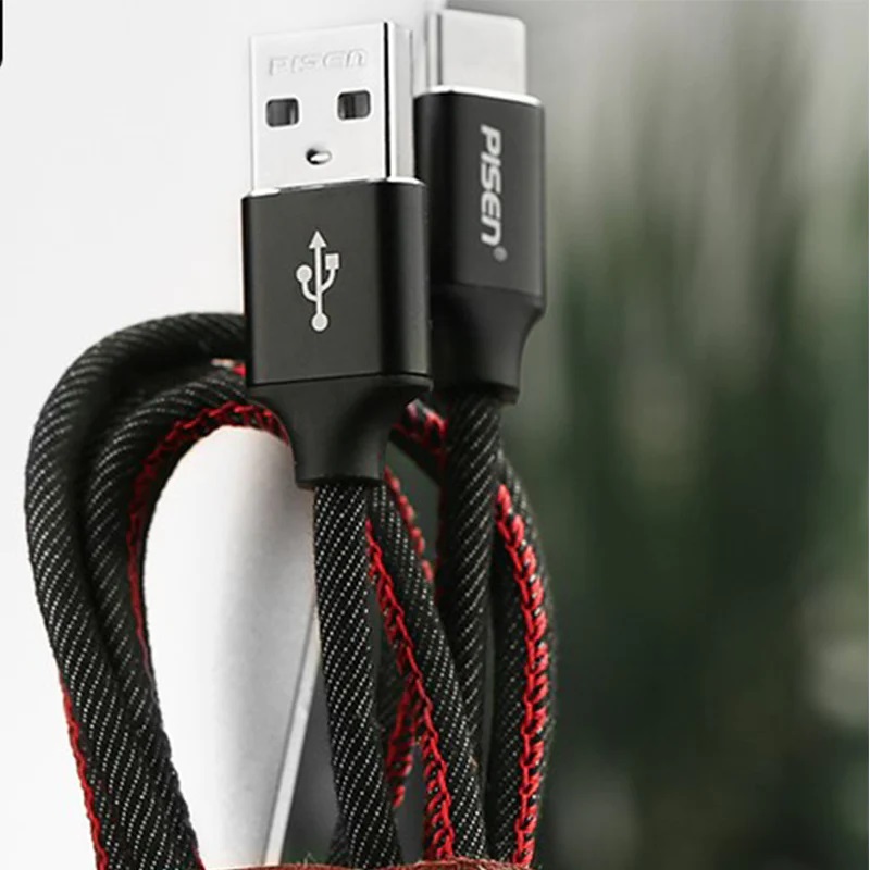 Pisen USB-C to USB-A Cable (1.2M) Black - Supports 2.4A, USB 2.0, Durable, Denim Aluminum Alloy, Fast Data Sync and Charging