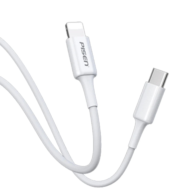 Pisen Lightning to USB-C PD Fast Charge Cable (1M) White - Support 3A, Reinforced SR is not Easy to Fractured, TPE Wire Material, Durable