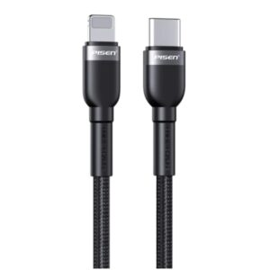 Pisen Braided Lightning to USB-C PD Fast Charge Cable (2M) Black-Supports 3A,Reinforced Wire Treatment for Damage Resistance,Apple iPhone/iPad/MacBook