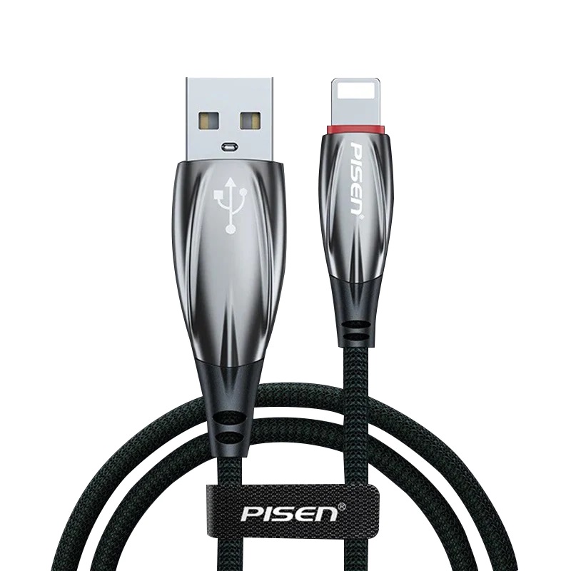Pisen Braided Lightning to USB-A Cable (1.2M) Green - Flame Retardant, Anti-Oxidation Zinc Alloy, Resistant to Bending, Strong,Durable,Indicator Light