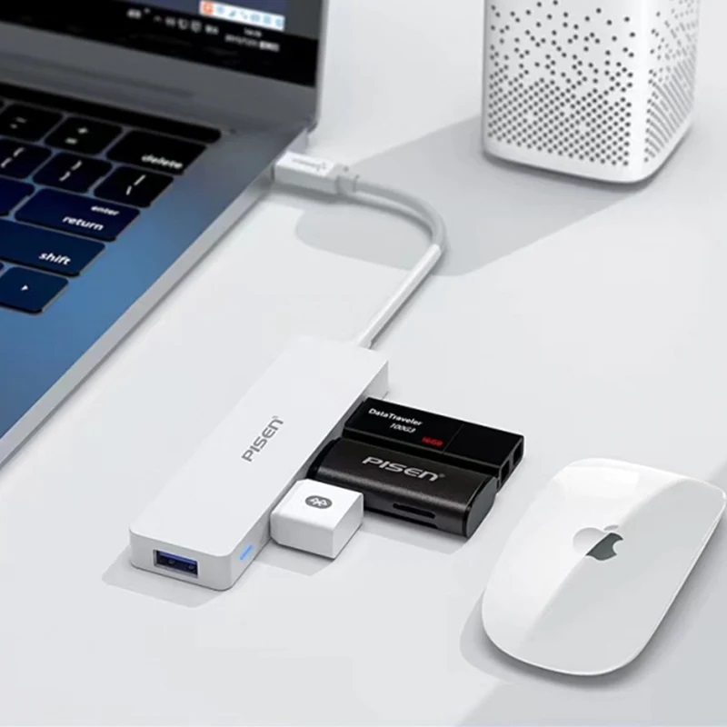 Pisen USB-C to 4x USB-A 3.0 Charging HUB - TPE Flexible Wire, Light Indicator, Resistant to Pulling and Bending, More Durable, High-Speed Transmission