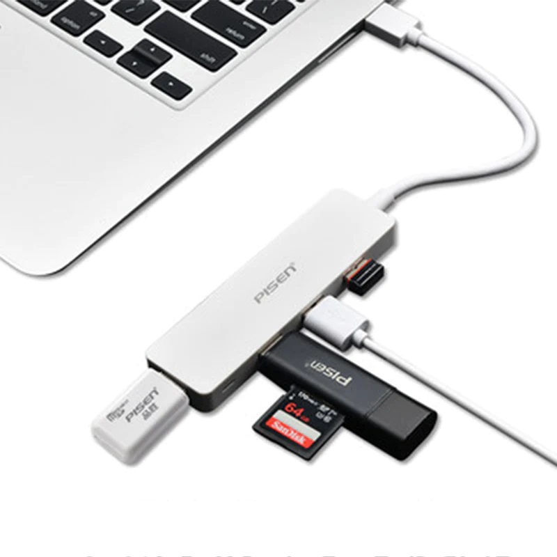 Pisen USB-C to 4x USB-A 3.0 Charging HUB - TPE Flexible Wire, Light Indicator, Resistant to Pulling and Bending, More Durable, High-Speed Transmission