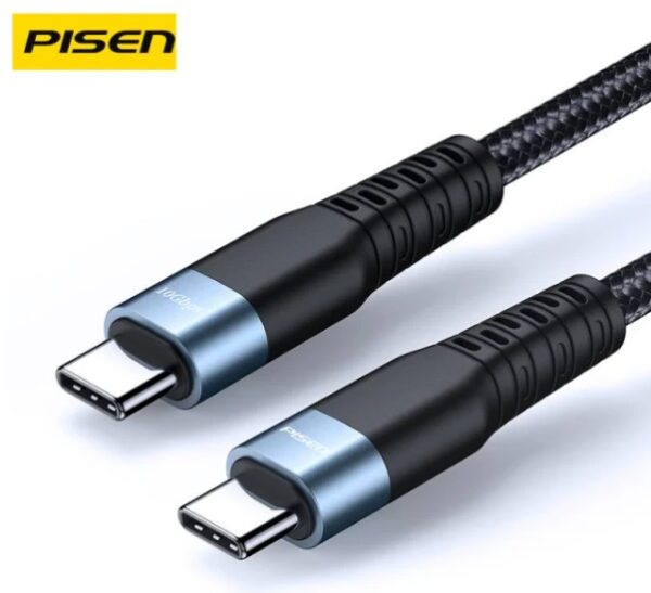 Pisen Braided USB-C to USB-C (3.1 Gen2) 100W PD Pro Fast Charge Cable (1M) Black -5A,10Gbps,Samsung Galaxy,Apple iPhone,iPad,MacBook,Google,OPPO,Nokia