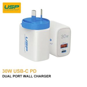 USP 30W Dual Ports (USB-C PD + USB-A QC3.0) Fast Wall Charger - Safe Charge,Compact, Travel Ready, Charge 2 Devices Simultaneously, FireProof Material