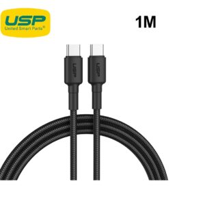 USP BoostUp Braided USB-C to USB-C Cable (1M) Black -3A Fast  Safe Charge,Strong  Durable,Samsung Galaxy,Apple iPhone,iPad,MacBook,Google,OPPO,Nokia