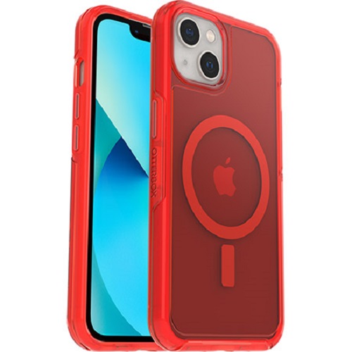 OtterBox Symmetry+ Clear MagSafe Apple iPhone 13 Case In The Red - (77-85646), Antimicrobial, DROP+ 3X Military Standard, Raised Edges, Ultra-Sleek