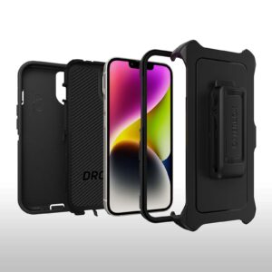 OtterBox Defender Apple iPhone 14 Plus Case Black - (77-88362), DROP+ 4X Military Standard, Multi-Layer, Included Holster, Raised Edges, Rugged