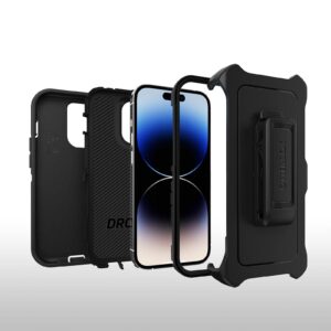 OtterBox Defender Apple iPhone 14 Pro Case Black - (77-88379), DROP+ 4X Military Standard, Multi-Layer, Included Holster, Raised Edges, Rugged