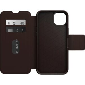 OtterBox Strada Apple iPhone 14 Plus Case Brown - (77-88554), DROP+ 3X Military Standard, Leather Folio Cover, Card Holder, Raised Edges, Soft Touch