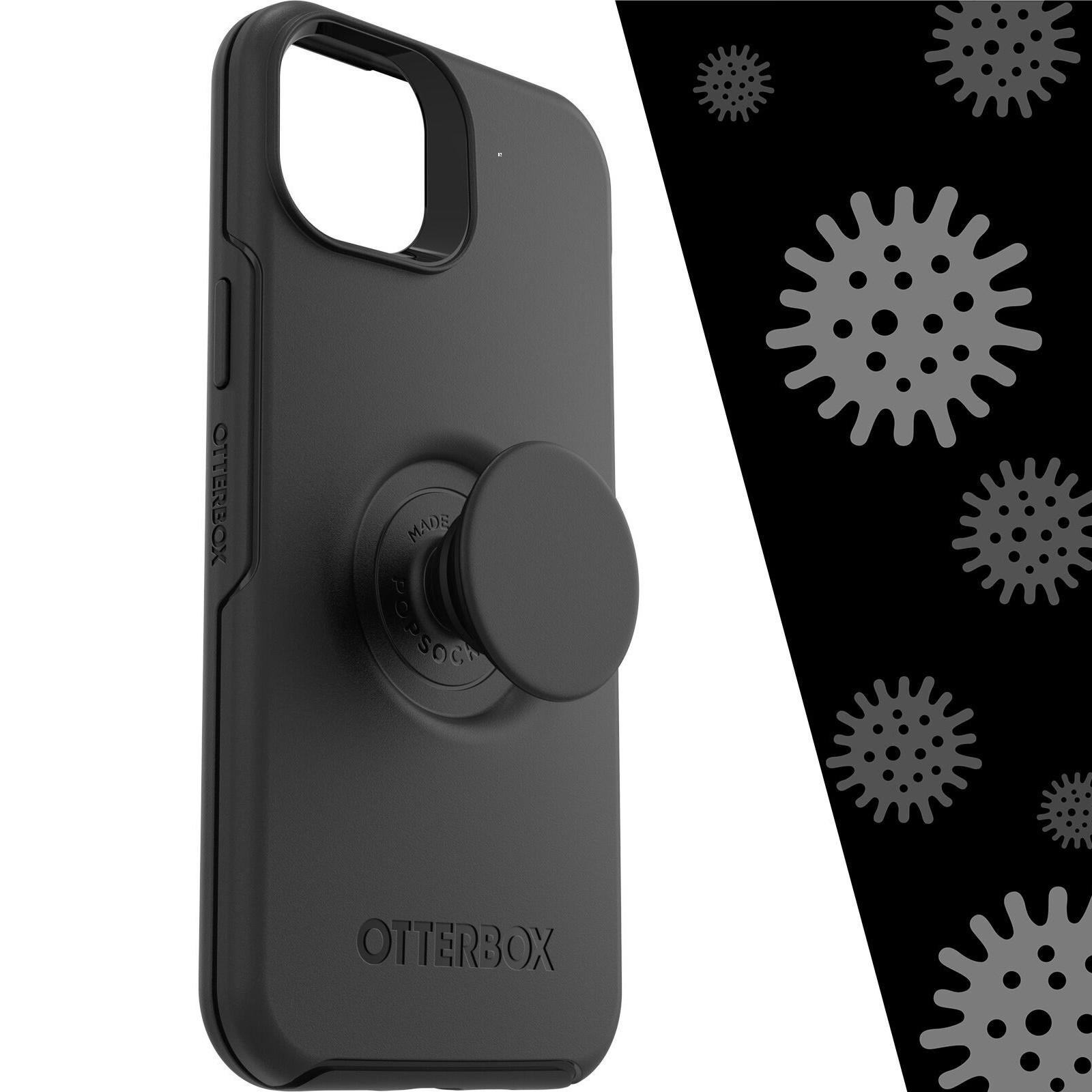 OtterBox Otter + Pop Symmetry Apple iPhone 14 Plus Case Black – (77-88743), Antimicrobial, DROP+ 3X Military Standard, Swappable PopGrip, Raised Edges