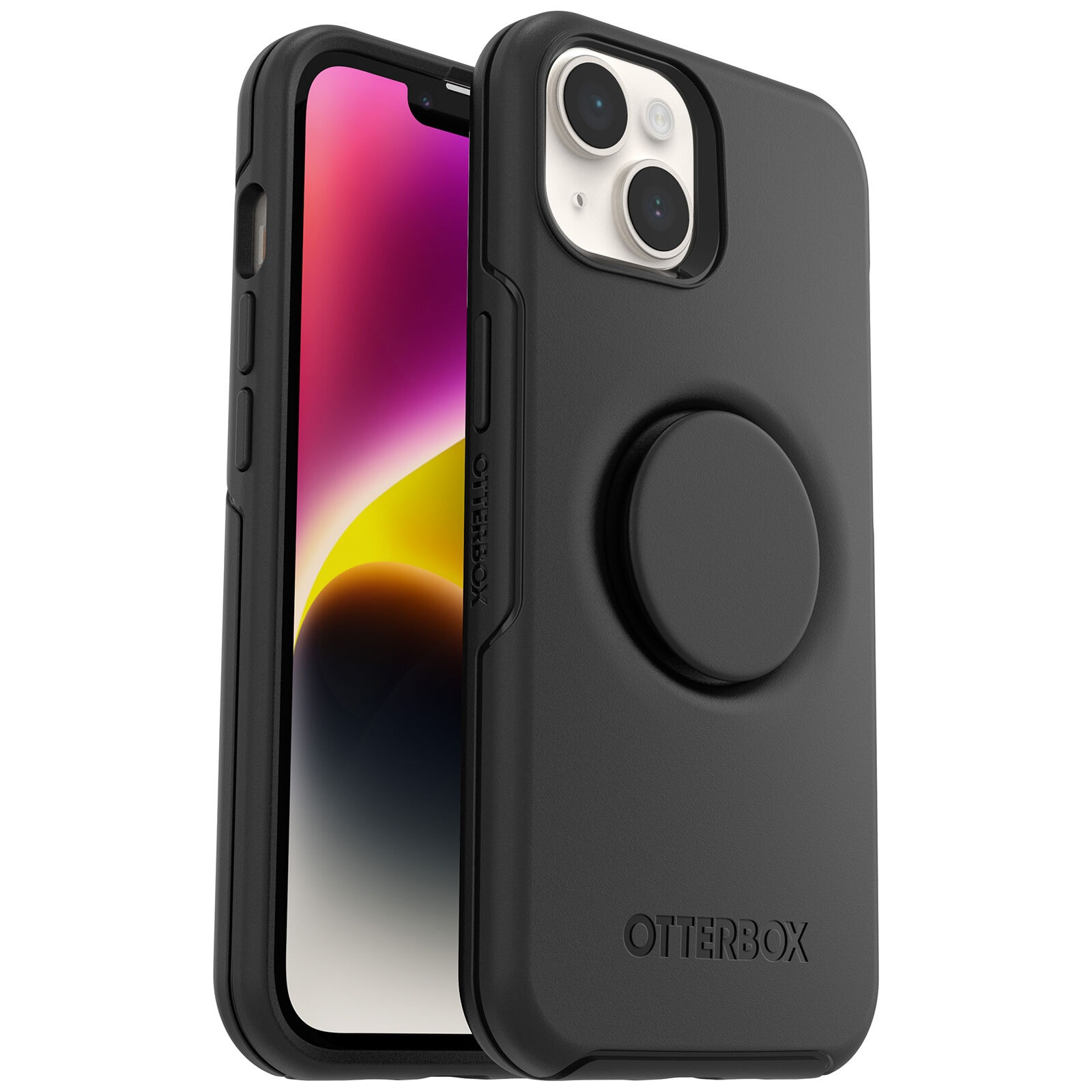 OtterBox Otter + Pop Symmetry Apple iPhone 14 Plus Case Black - (77-88743), Antimicrobial, DROP+ 3X Military Standard, Swappable PopGrip, Raised Edges