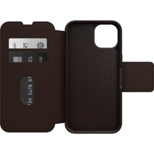OtterBox Strada Apple iPhone 14 Case Brown - (77-89657), DROP+ 3X Military Standard, Leather Folio Cover, Card Holder, Raised Edges, Soft Touch