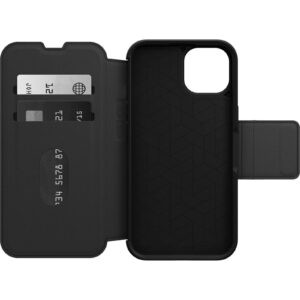 OtterBox Strada Apple iPhone 14 Case Black - (77-89660), DROP+ 3X Military Standard, Leather Folio Cover, Card Holder, Raised Edges, Soft Touch