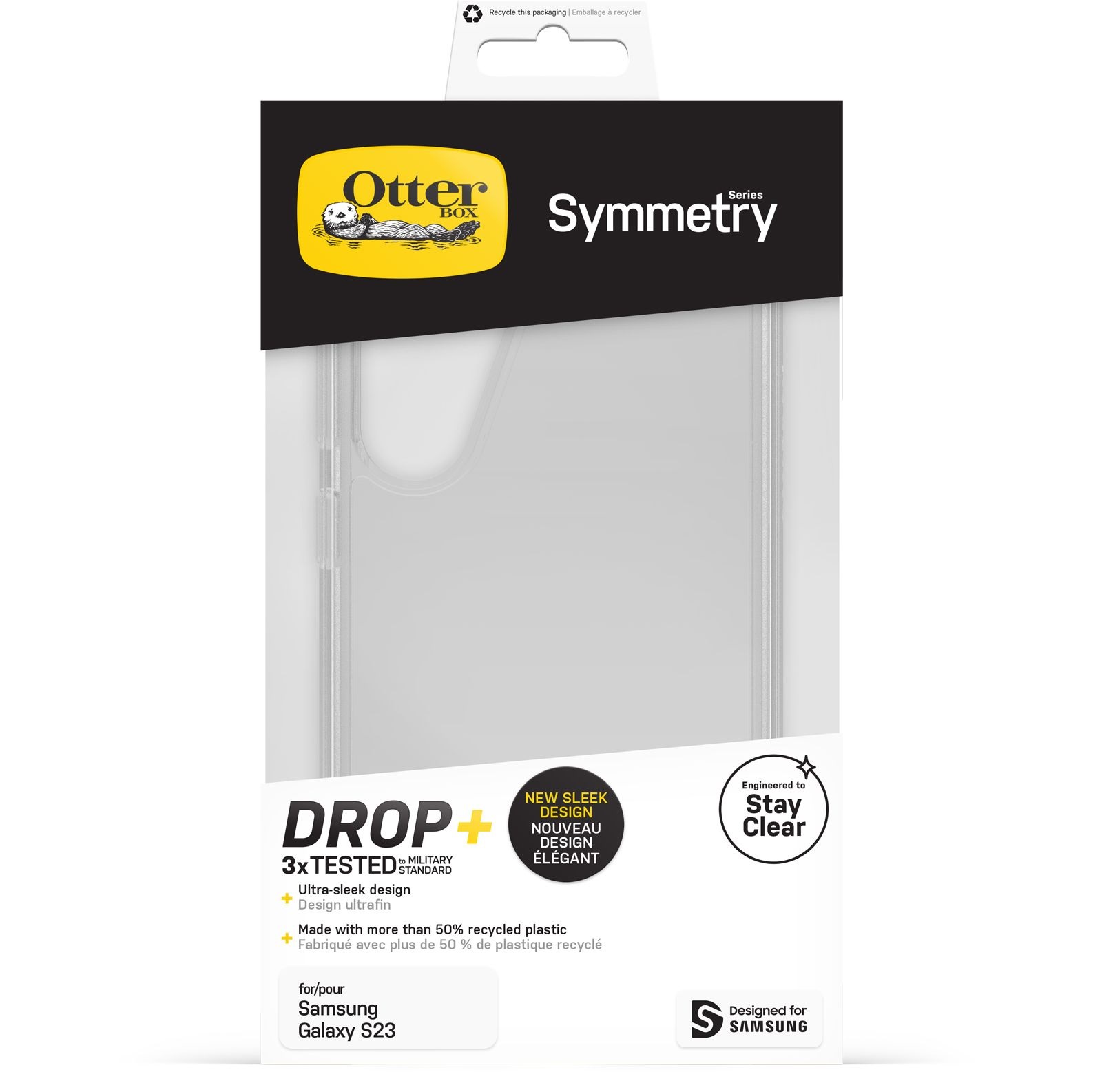 OtterBox Symmetry Clear Samsung Galaxy S23 5G (6.1″) Case Clear – (77-91213), Antimicrobial, DROP+ 3X Military Standard, Raised Edges, Ultra-Sleek