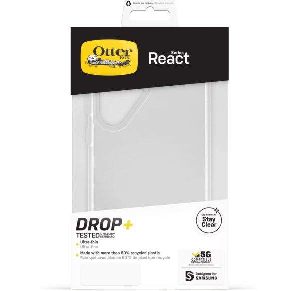 OtterBox React Samsung Galaxy S23 Ultra 5G (6.8") Case Clear - (77-91321), Antimicrobial, DROP+ Military Standard, Raised Edges, Hard Case, Soft Grip