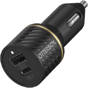 OtterBox 30W Dual Port Premium Car Charger - Black (78-52545), 1x USB-A (12W),1x USB-C PD (18W), Compact, Smart  Safe Charging,Charge Multiple Device