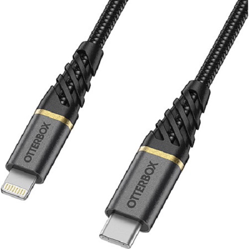 OtterBox Lightning to USB-C Fast Charge Premium Cable (1M) – Black (78-52654),3 AMPS (60W),MFi/USB PD,10K Bend/Flex,Braided, Apple iPhone/iPad/MacBook