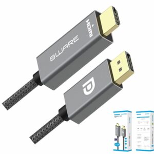 8ware 2m DisplayPort DP to HDMI Male to Male Adapter Converter Cable Retail Pack 1080P Nylon Braide for Video Card PC Notebook to Monitor Projector TV