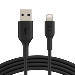 Belkin BoostCharge Lightning to USB-A Cable (2m/6.6ft) - Black (CAA001bt2MBK), 480Mbps, 8K+ bend, Apple iPhone / iPad / Macbook, 2YR