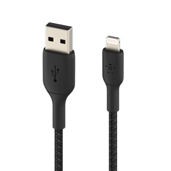 Belkin BoostCharge Braided Lightning to USB-A Cable (15cm/6in) - Black(CAA002bt0MBK), 480Mbps, 10K+ bend, Apple iPhone / iPad / Macbook, 2YR