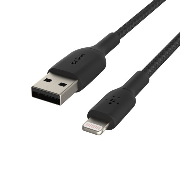 Belkin BoostCharge Braided Lightning to USB-A Cable (15cm/6in) - Black(CAA002bt0MBK), 480Mbps, 10K+ bend, Apple iPhone / iPad / Macbook, 2YR