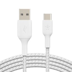 Belkin BoostCharge Braided USB-C to USB-A Cable (1m/3.3ft) - White (CAB002bt1MWH),480Mbps,10K+ bend,Samsung Galaxy,iPad,MacBook,Google,OPPO,Nokia,2YR