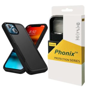 Phonix Apple iPhone 12 Mini Armor Light Case Black - Two Tough Layers, Port Covers, No Slip Grippy Edges, Durable, Rugged, Sleek, Pocket Fit