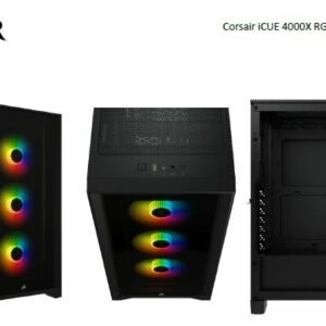 Corsair Carbide Series 4000X RGB E-ATX, ATX, Tempered Glass Front  Side. Black,3x 120mm RGB Fans w/ Node core. USB 3.0 and Type-C x 1, PCI 7+2, Case