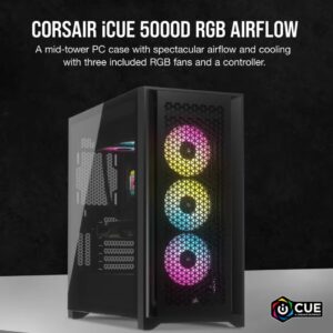 Corsair iCUE 5000D RGB High Airflow, 3x AF120 RGB Elite Fan, Lighting Node Pro Controller, Tempered Glass Mid-Tower, Black Gaming Case