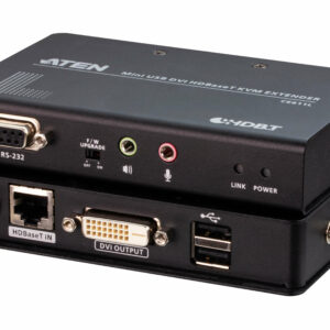 Aten DVI HDBaseT Mini KVM Extender, extends USB Keyboard and mouse with DVI video up to 1920 x 1200 @ 100m (Cat 6a), 2 USB 2.0 ports,