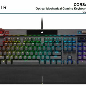 Corsair K100 RGB, Cherry Corsair OPX Switch, AXON 44-Zone RGB, PBT Double-Shot Keycaps, Black,  Mechanical Gaming Keyboard