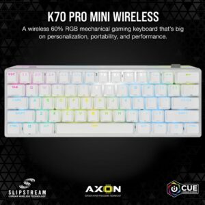 CORSAIR K70 PRO MINI WIRELESS RGB 60% Mechanical Gaming Keyboard, Backlit RGB LED, CHERRY MX SPEED, Black, White PBT Keycaps (LS)