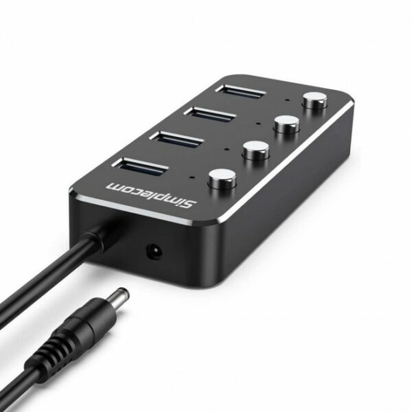 Simplecom CH345PS Aluminium 4-Port USB 3.0 Hub with Individual Switches and Power Adapter (LS)