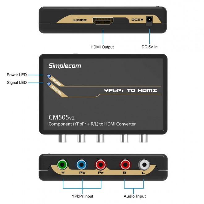 Simplecom CM505v2 Component (YPbPr + Stereo R/L) to HDMI Converter Full HD 1080p(LS)