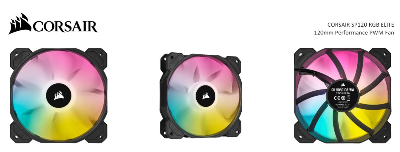 Corsair Black SP120 RGB ELITE, 120mm RGB LED PWM Low Noise, High CFM Fan with AirGuide, Single Pack (LS)