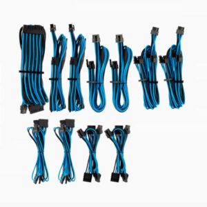 For Corsair PSU - BLUE/BLACK Premium Individually Sleeved DC Cable Pro Kit, Type 4 (Generation 4)